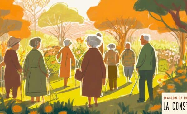 11silhouettes de personnes âgées dans un jardin. Illustration pour l'évaluation obligatoire d'une maison de retraite. La Constance Marseille